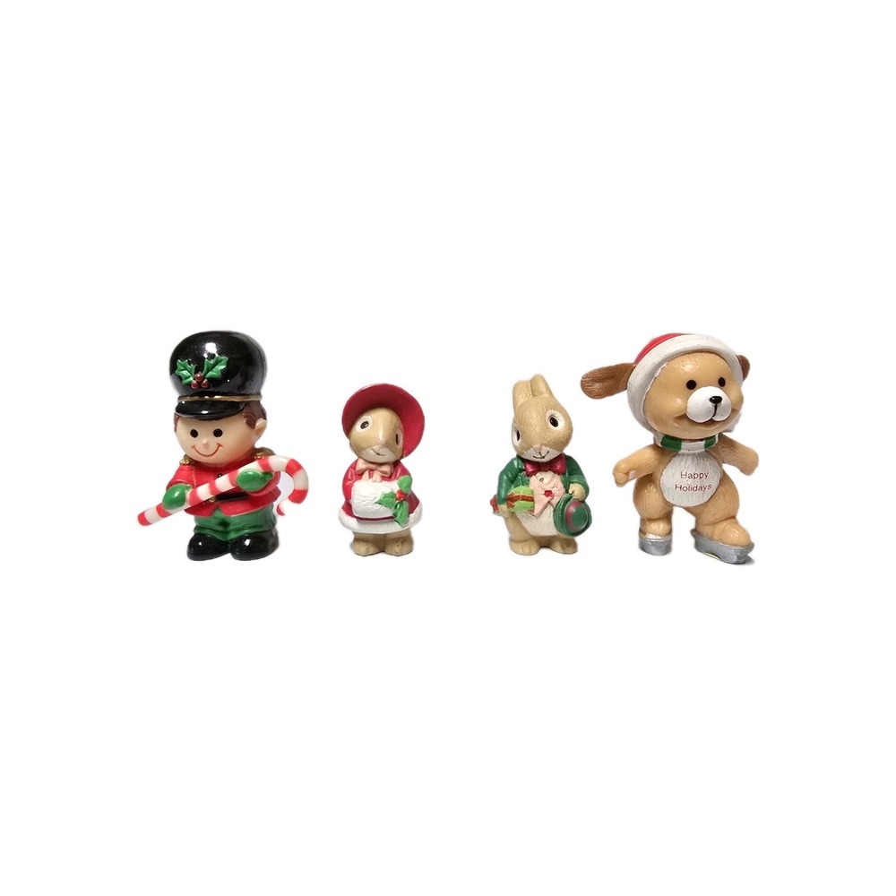 Vintage Hallmark Merry Minatures Christmas Figures set of 4 Mouse, Dog, Solider